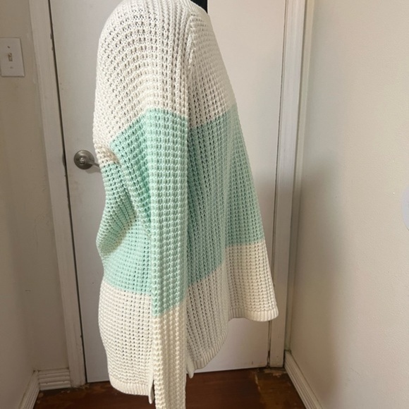 Gap Factory Green and White Color Blocked 100% Cotton Knit Sweater Size Large - Picture 3 of 5